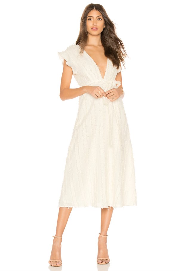 elizabeth taylor style white vneck dress