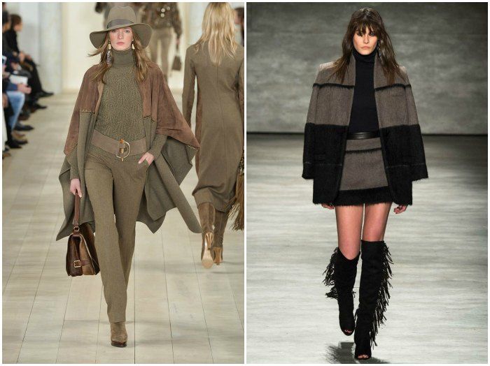 Left: capes made for sauntering at Ralph Lauren, and fringed boots at Rebecca Minkoff (right). Images: style.com