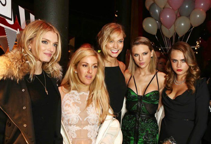 Lily Donaldson, Ellie Goulding, Karlie Kloss, Taylor Swift and Cara Delevingne on February 24, 2015 Image: laineygossip.com